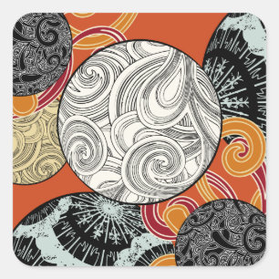 Sticker Carré Motif Abstrait Rétro en Tourbillon avec une Touche