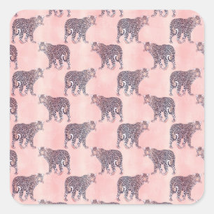 Sticker Carré Motif animal léopard rose moderne