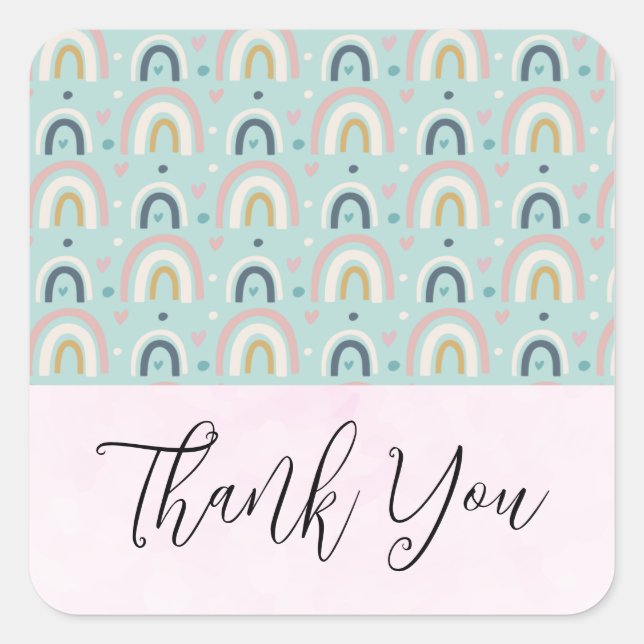 Sticker Carré Motif arc-en-ciel blanc mignon (Devant)