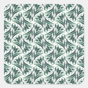 Sticker Carré Motif Art Déco élégant avec feuillage vert