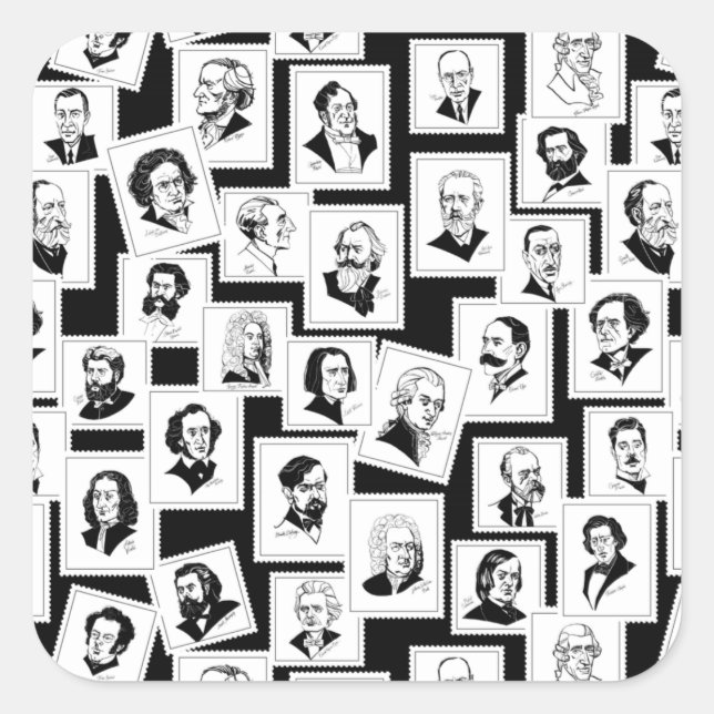 Sticker Carré Motif avec portraits des plus grands compositeurs (Devant)