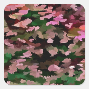 Sticker Carré Motif camouflage rose, pêche et vert