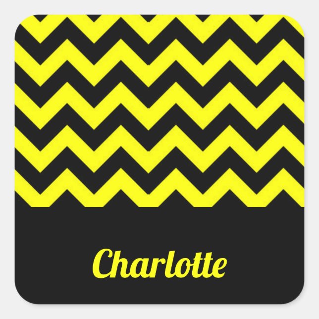 Sticker Carré Motif chevron jaune et noir personnalisable (Devant)