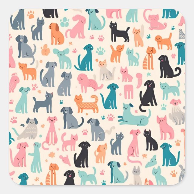 Sticker Carré Motif chien et chat sans couture (Devant)