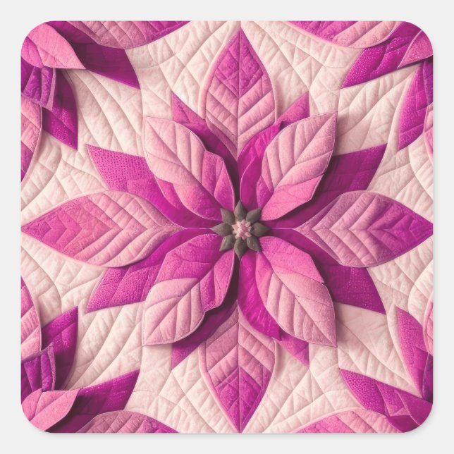 Sticker Carré Motif courbé Poinsettia rose (Devant)