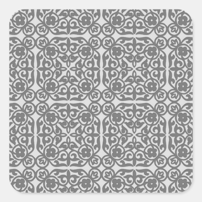 Sticker Carré Motif Damas médiéval, gris argenté (Devant)