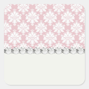 Sticker Carré motif damassé rose et blanc crème