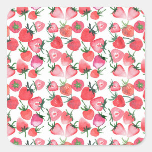 Sticker Carré Motif d'aquarelle aux fraises rouges juteuses