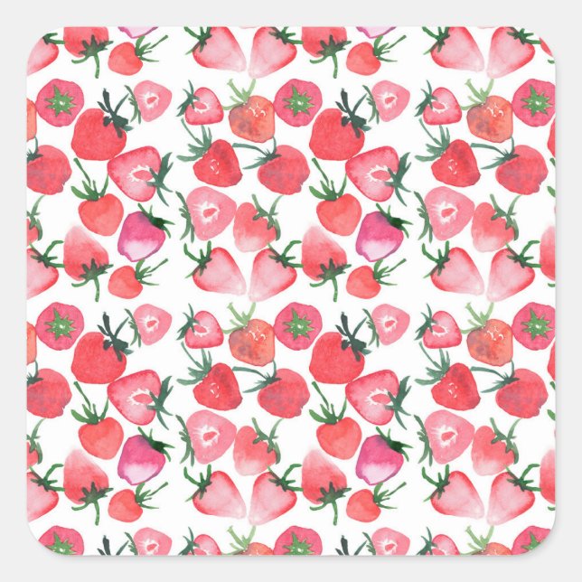 Sticker Carré Motif d'aquarelle aux fraises rouges juteuses (Devant)