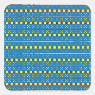 Sticker Carré Motif d'art populaire géométrique bleu et jaune