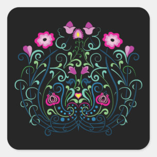 Sticker Carré Motif de broderie hongrois de Kalocsa