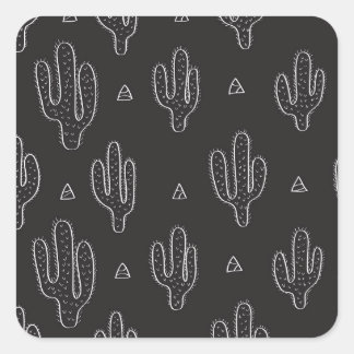 Sticker Carré Motif de cactus noir à main