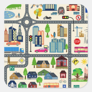 Sticker Carré Motif de carte de ville