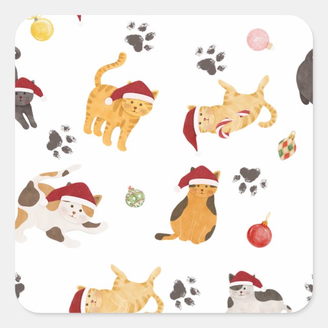 Sticker Carré Motif de chat de vacances mignon (Devant)