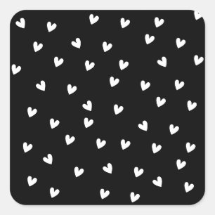 Sticker Carré Motif de cœur monochrome noir et blanc