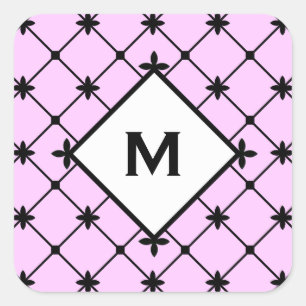 Sticker Carré Motif de croix noire Monogramme sur rose