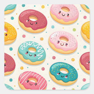 Sticker Carré Motif de Donuts