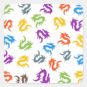 STICKER CARRÉ MOTIF DE DRAGON CHINOIS COLORÉ