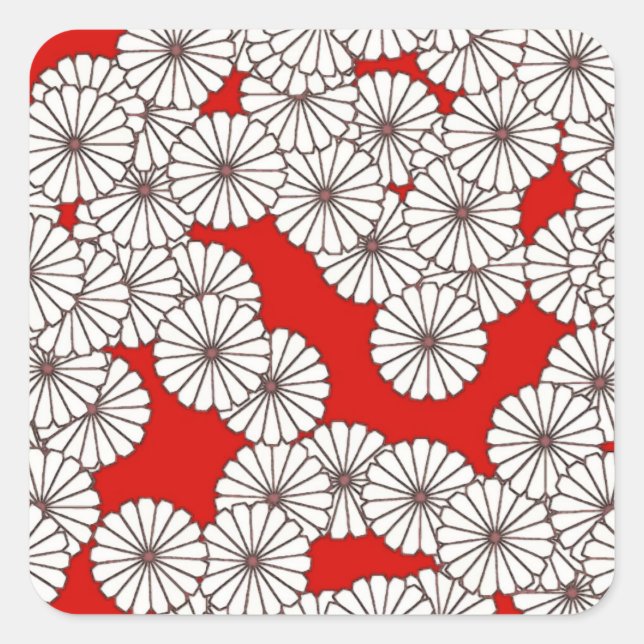 Sticker Carré Motif de fleurs Art Déco - blanc sur rouge (Devant)