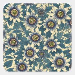 Sticker Carré Motif de fleurs de la passion bleue