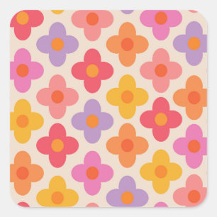 Sticker Carré Motif de fleurs hippies colorées rétro 