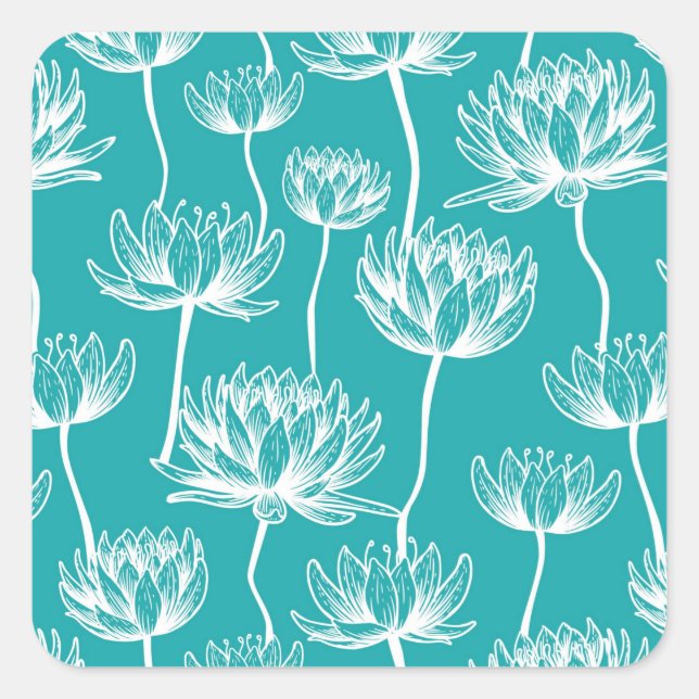 Sticker Carré Motif de fleurs Lotus (Devant)