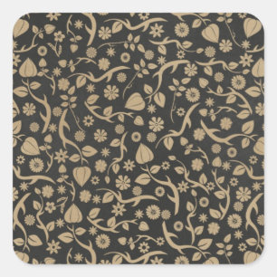 Sticker Carré Motif de fleurs noir et tan