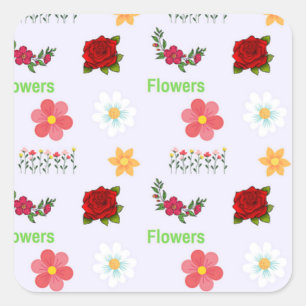 Sticker Carré Motif de fleurs sur gris