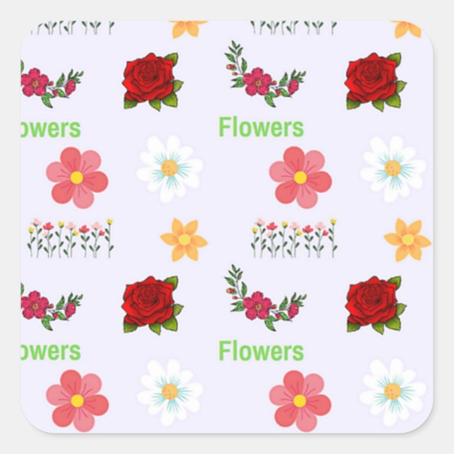 Sticker Carré Motif de fleurs sur gris (Devant)