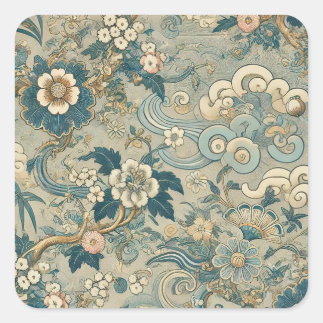 Sticker Carré Motif de jardin oriental (Devant)