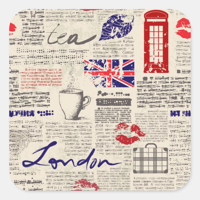 Sticker Carré Motif de journal londonien (Devant)