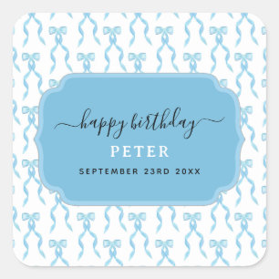 Sticker Carré Motif de la Bow Bleue Aquarelle
