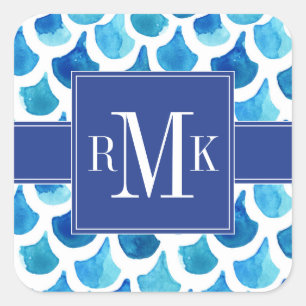 Sticker Carré Motif de l'échelle d'aquarelle bleue