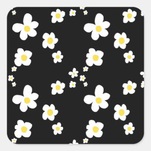 Sticker Carré Motif de marguerite tendance noir jaune blanc, mod