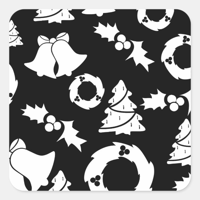 Sticker Carré Motif de Noël noir blanc (Devant)