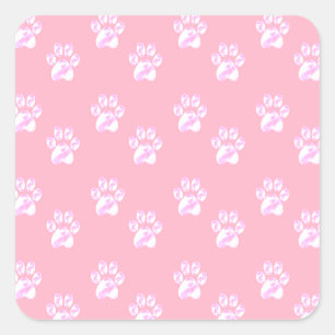 Sticker Carré motif de patte blanche sur rose