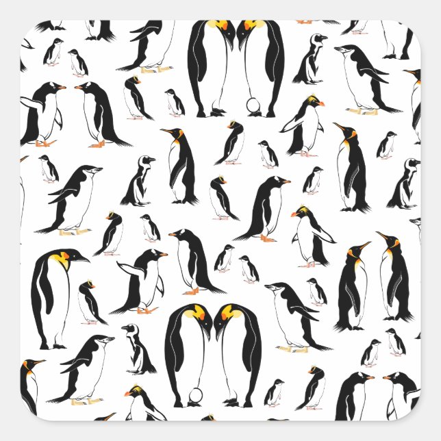 Sticker Carré Motif de pingouins (Devant)