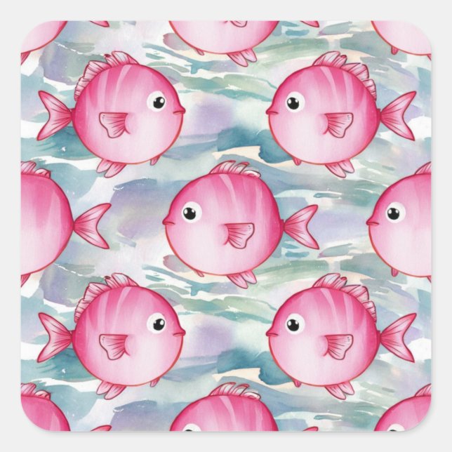 Sticker Carré Motif de poisson rose (Devant)