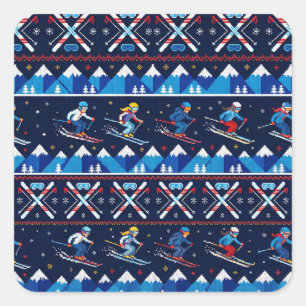 Sticker Carré Motif de ski de Noël laid pour les fêtes
