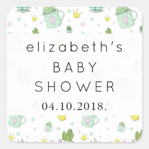 Sticker Carré Motif De Succulents, Cactus, Couronne, Baby shower