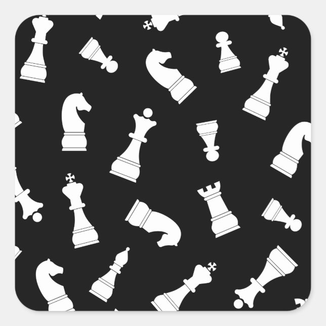 Sticker Carré Motif d'échecs noir et blanc unique (Devant)
