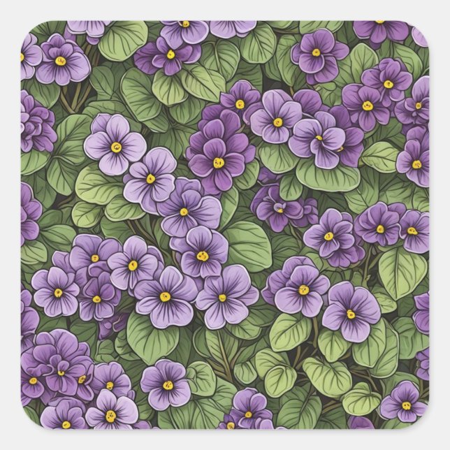 Sticker Carré Motif des fleurs de violet d'Afrique (Devant)