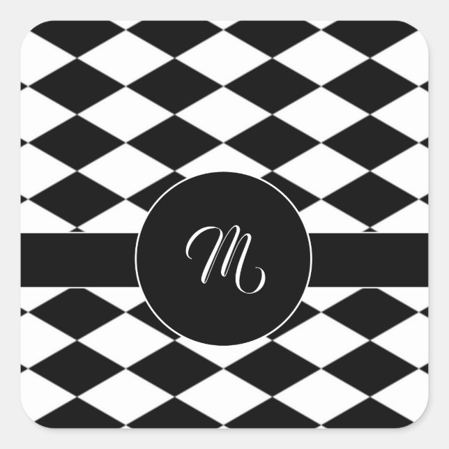 Sticker Carré Motif diamant blanc et noir (Devant)