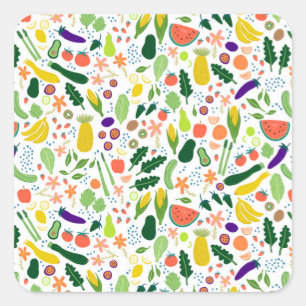 Sticker Carré Motif d'illustration alimentaire de fruits et légu