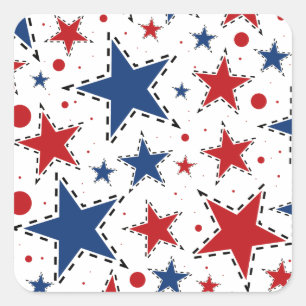 Sticker Carré Motif d'impression d'étoiles rouges, blanches et