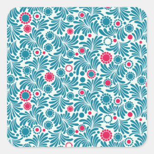 Sticker Carré Motif élégant de feuillage sarcelle et magenta