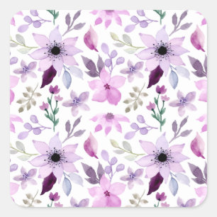 Sticker Carré Motif élégant de fleurs roses et violettes