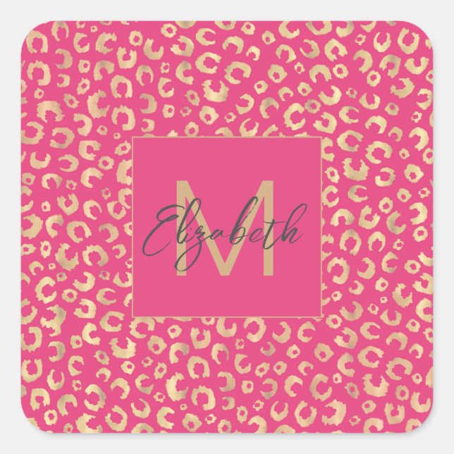 Sticker Carré Motif Empreinte de léopard moderne Gold Pink (Devant)