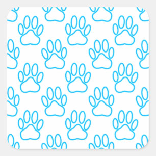 Sticker Carré Motif Empreinte de patte de Blue Neon Dog