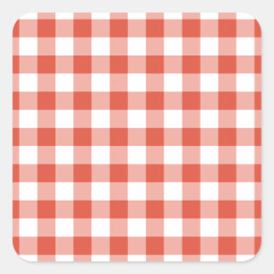 Sticker Carré Motif En vichy orange et blanc